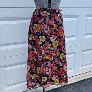 Christopher & Banks Floral Midi Skirt - Pink, Yellow, Red